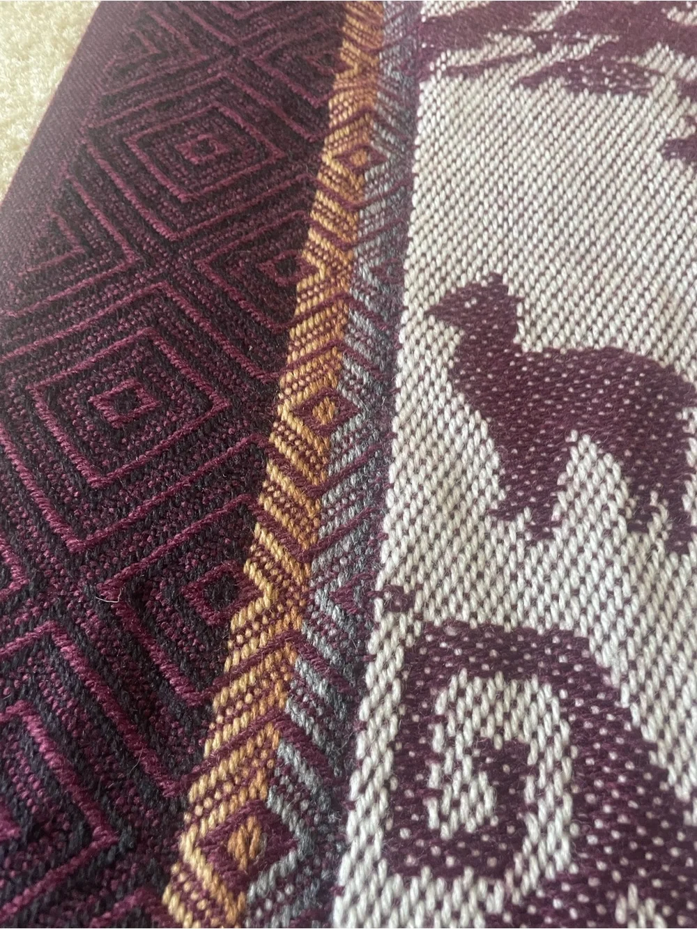Handmade in Peru Patterned Tassel Scarf Vest - Burgundy Cream. OS